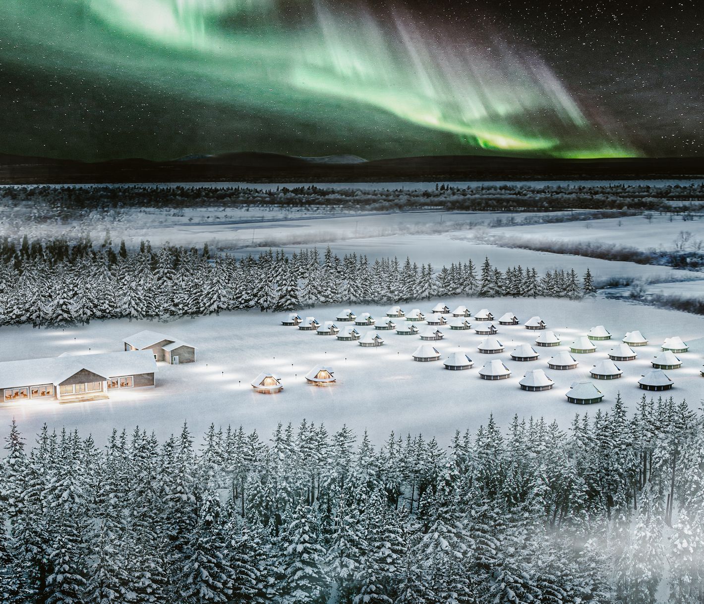 Nordlichter über dem Northern Lights Village