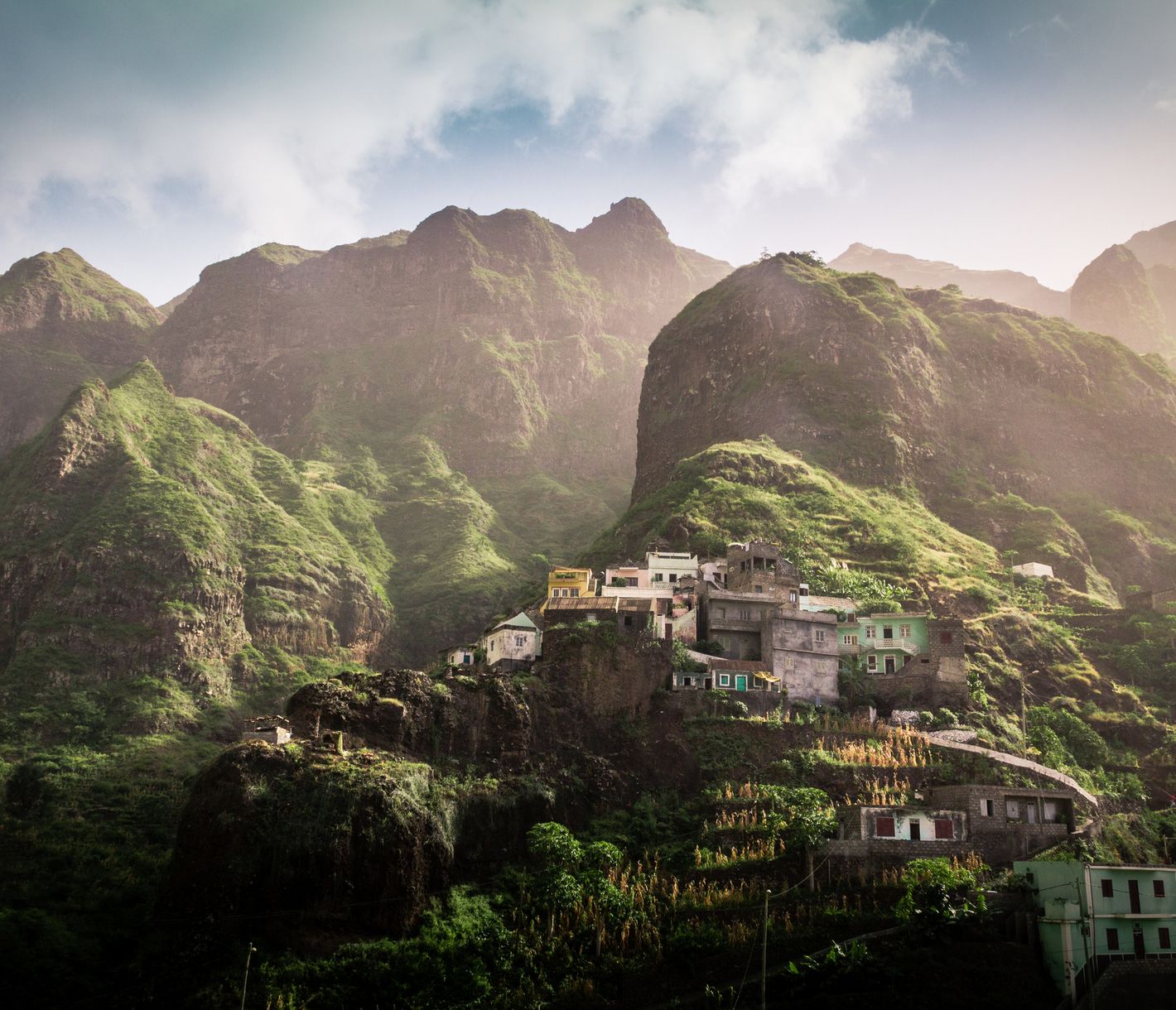 Kleines Küsten-Dorf Fontainhas an der Nordküste von Santo Antão