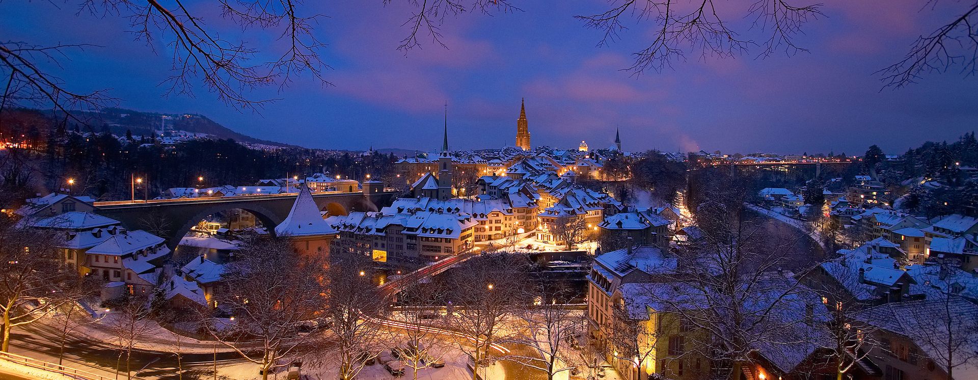 Ausblick auf das verschneite Bern