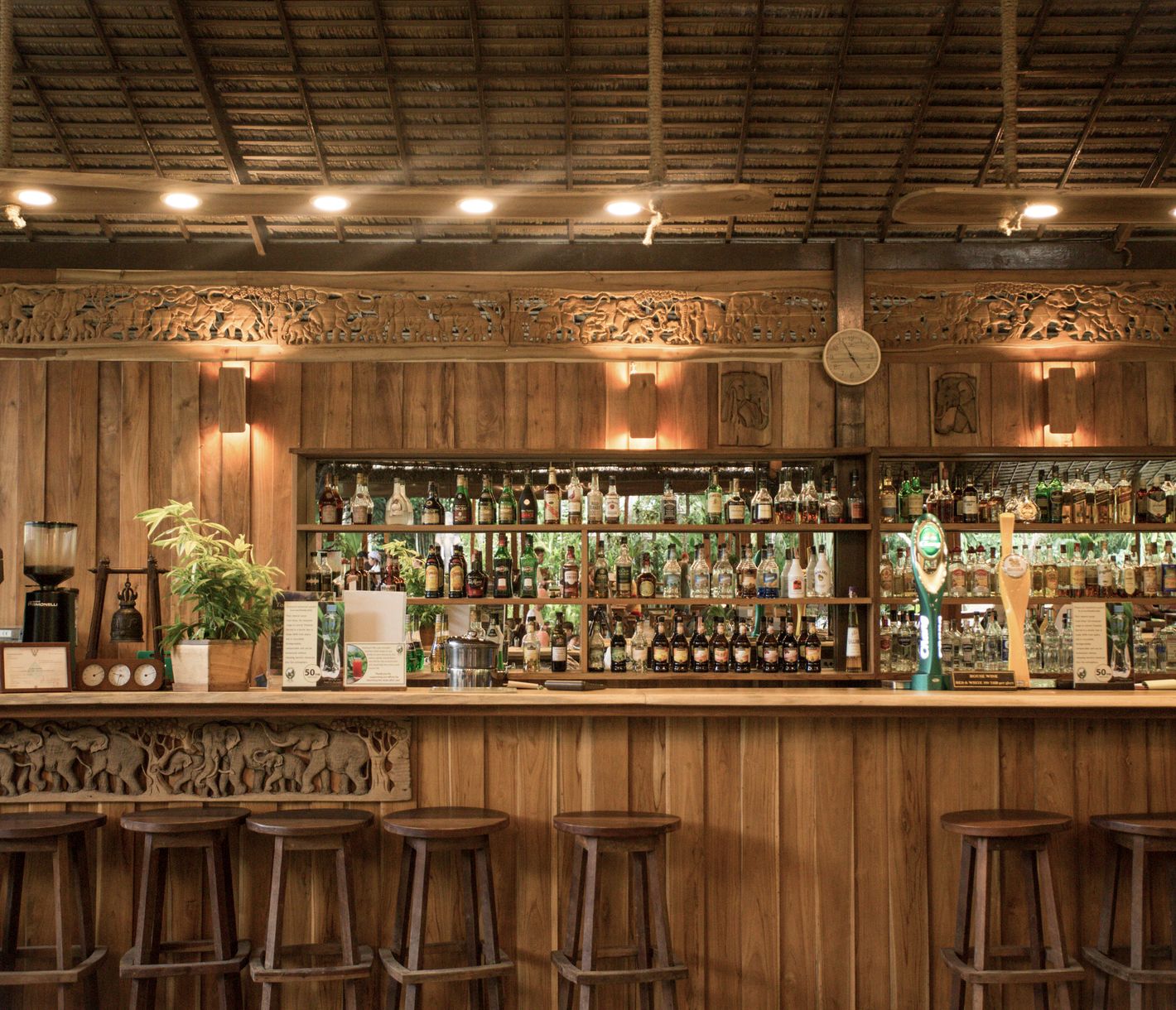 Die Bar des Elephant Hills Camp ist Ort für gegenseitige Erzählungen zu den Erlebnissen im Park.