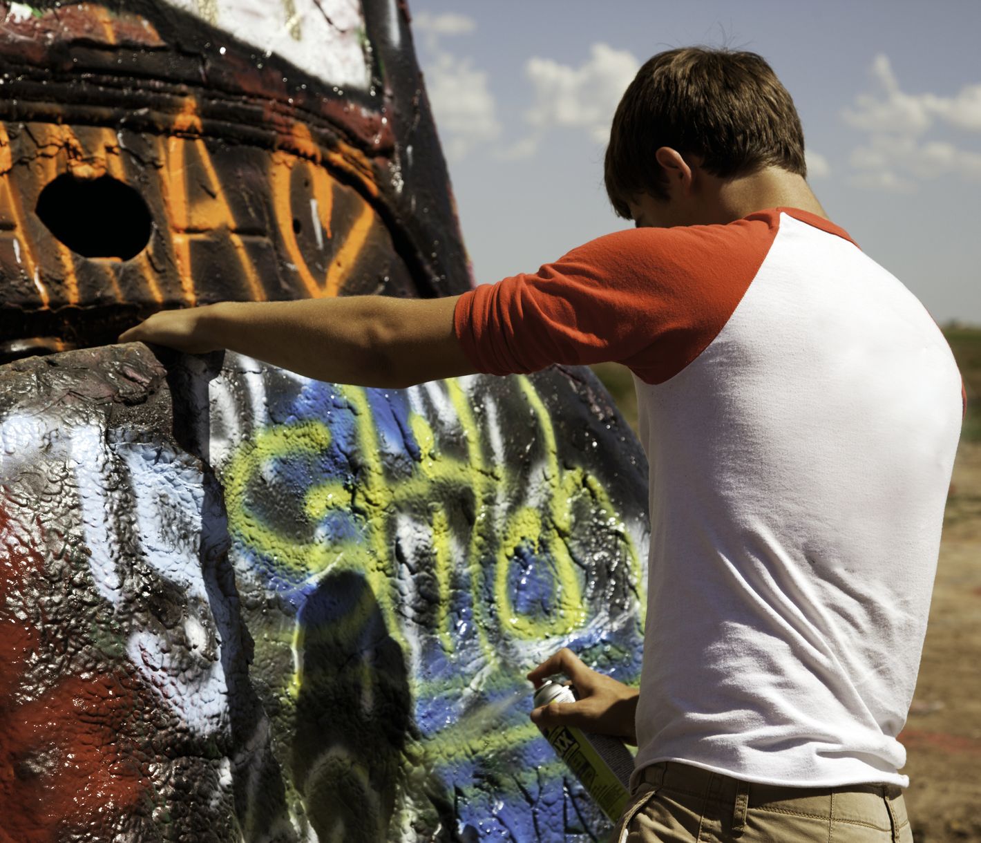 Die Cadillac Ranch, ein öffentliches Kunstwerk, liegt an der Historic Route 66 in Amarillo Texas.