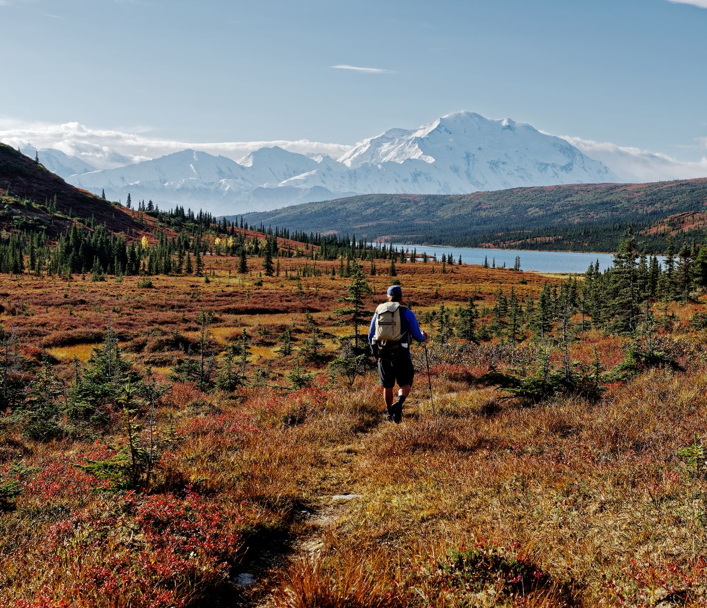 Wanderer auf dem Weg zum Wonder Lake