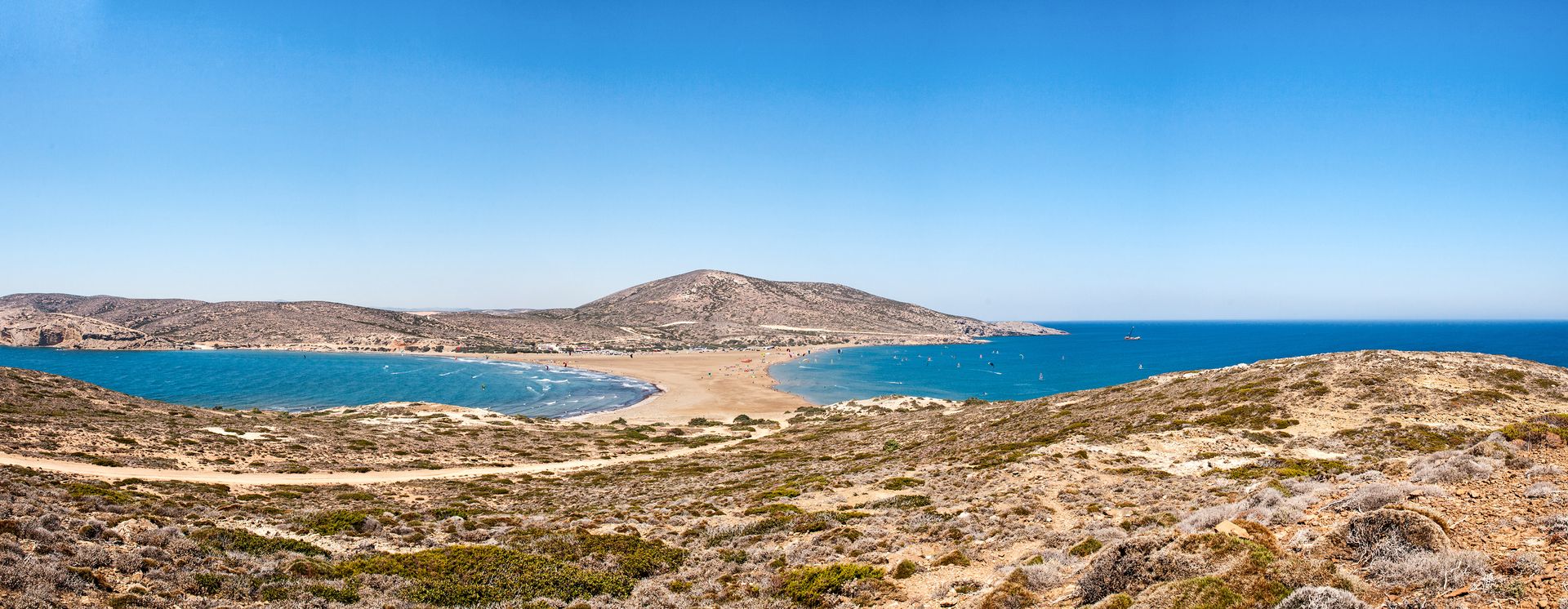 Vue sur la plage Prasonisi Beach au sud de l’île Rhodes