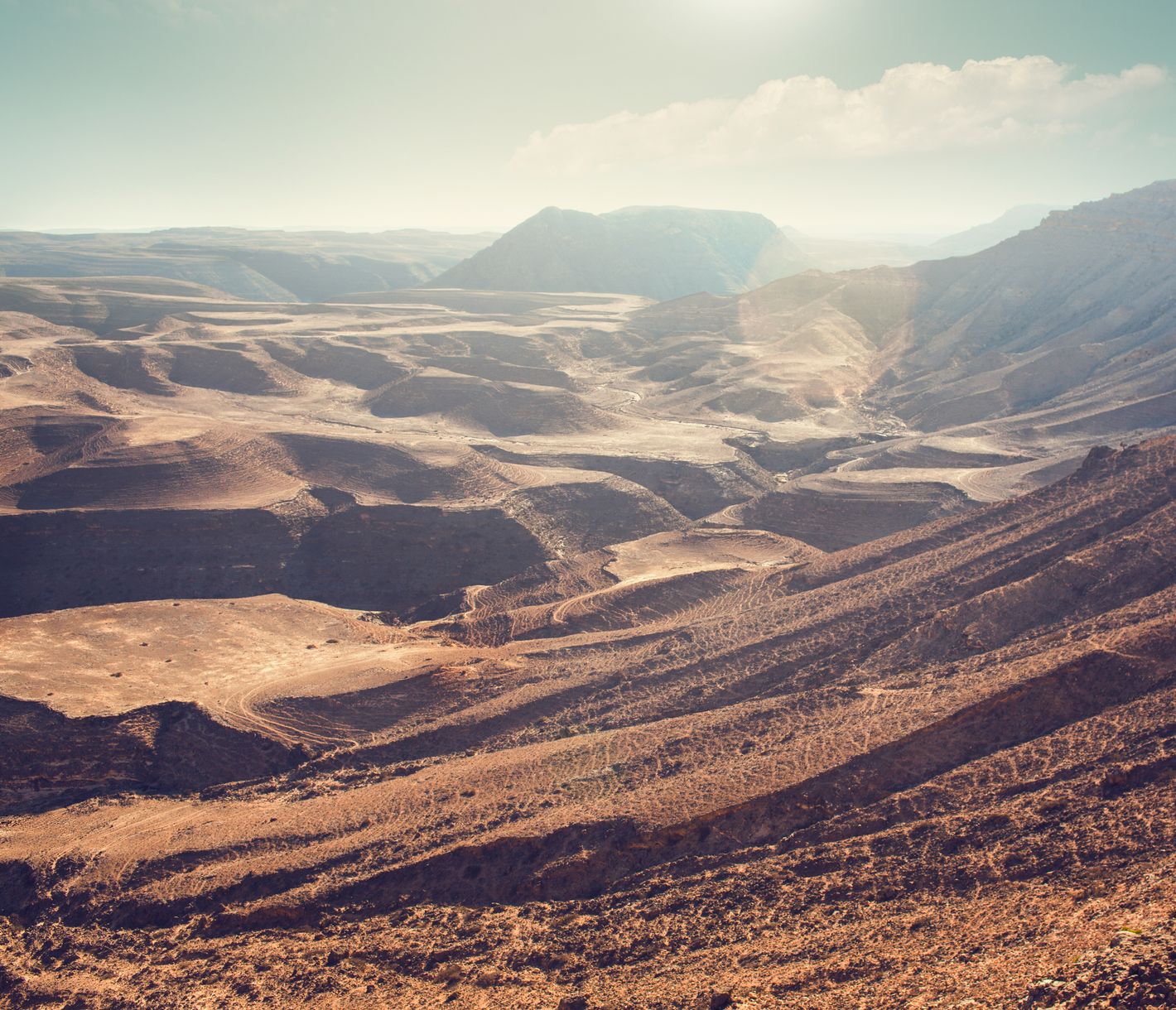 Tief zerfurchte Landschaft der Wüste Rub al-Chali, der grössten Sandwüste der Erde.