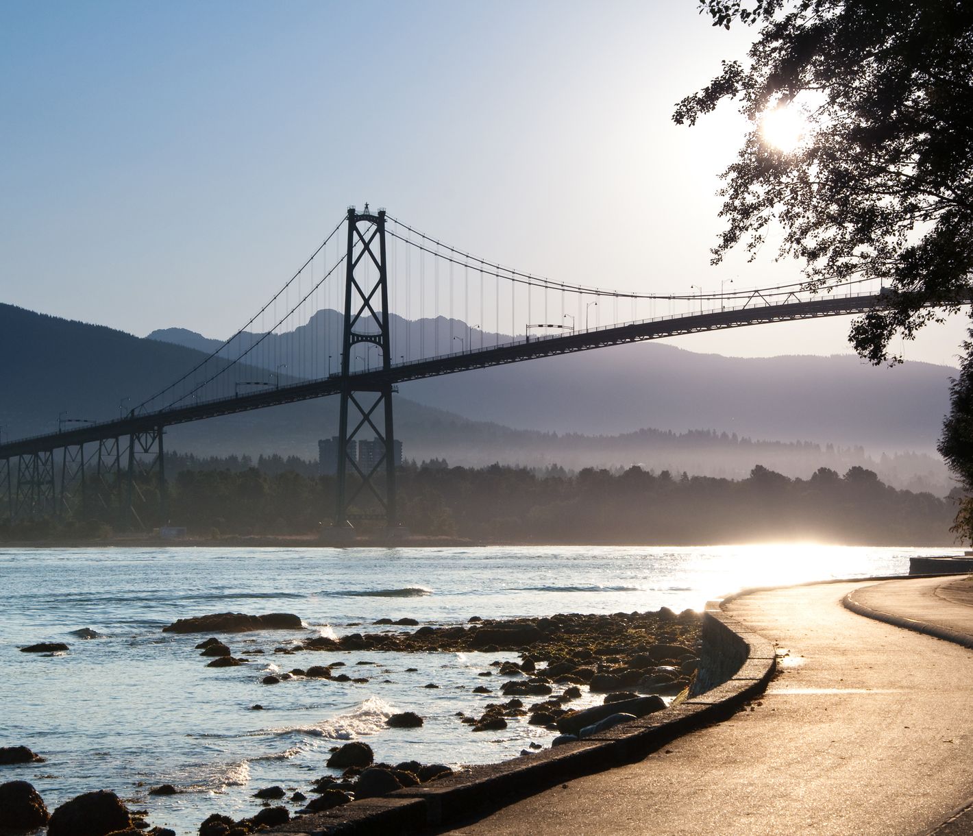 Sicht auf Lions Gate Bridge von Stanely Park aus