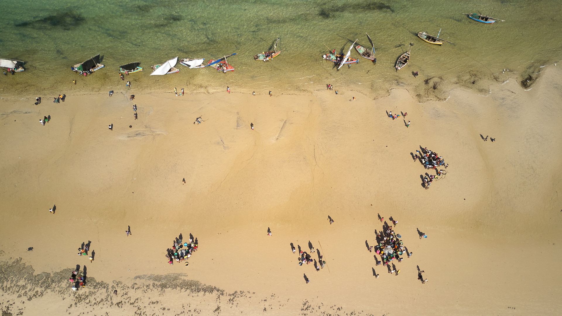 Leute beim Fisch kaufen am Strand von Vilanculos