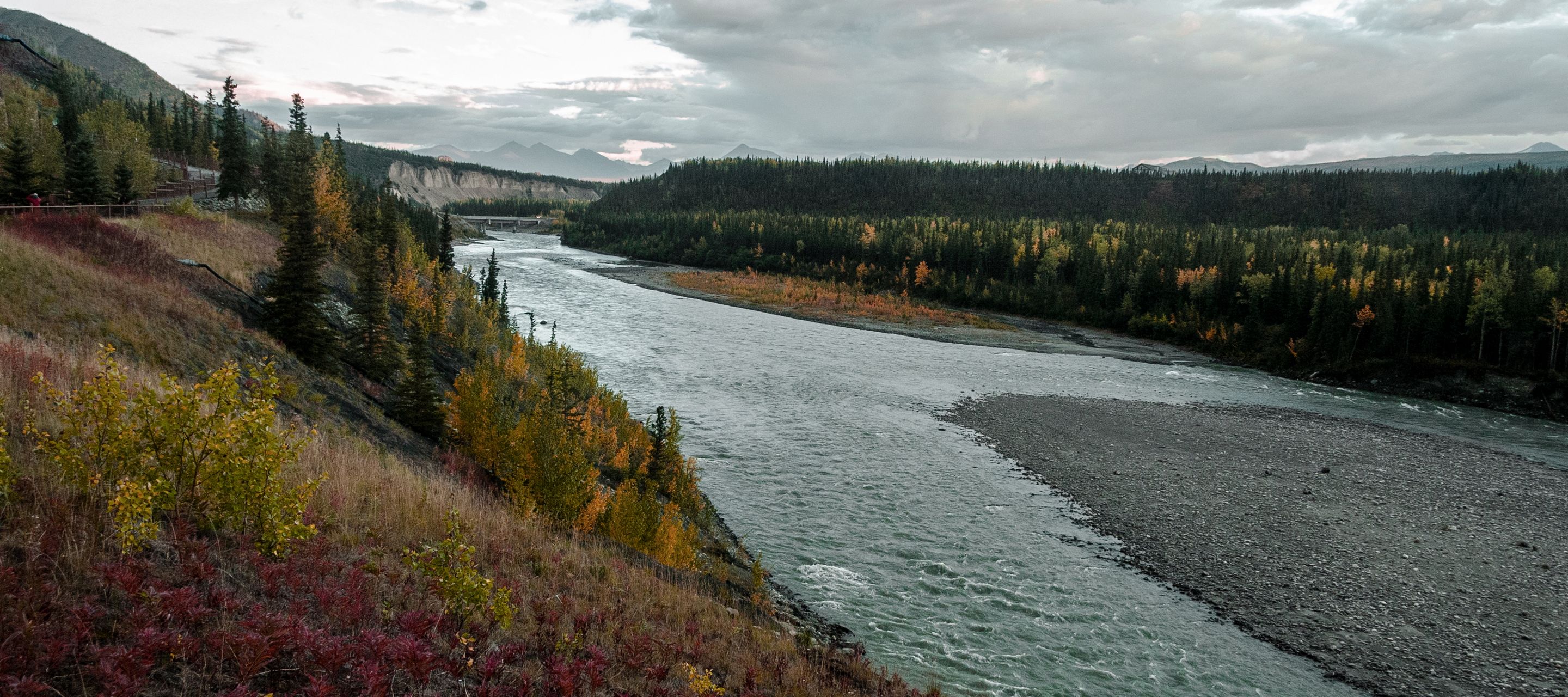 Der mächtige Nenana River bahnt sich seinen Weg durch die Wildnis Alaskas.