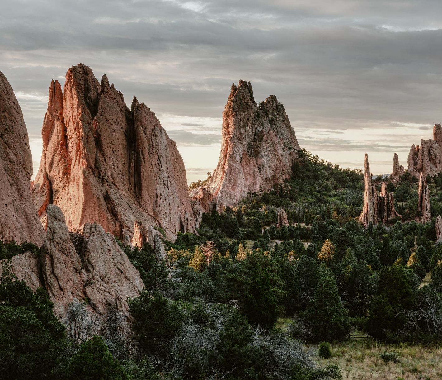 Im Licht der frühen Morgenstunden zeigt sich der Garden of the Gods von seiner besten Seite.