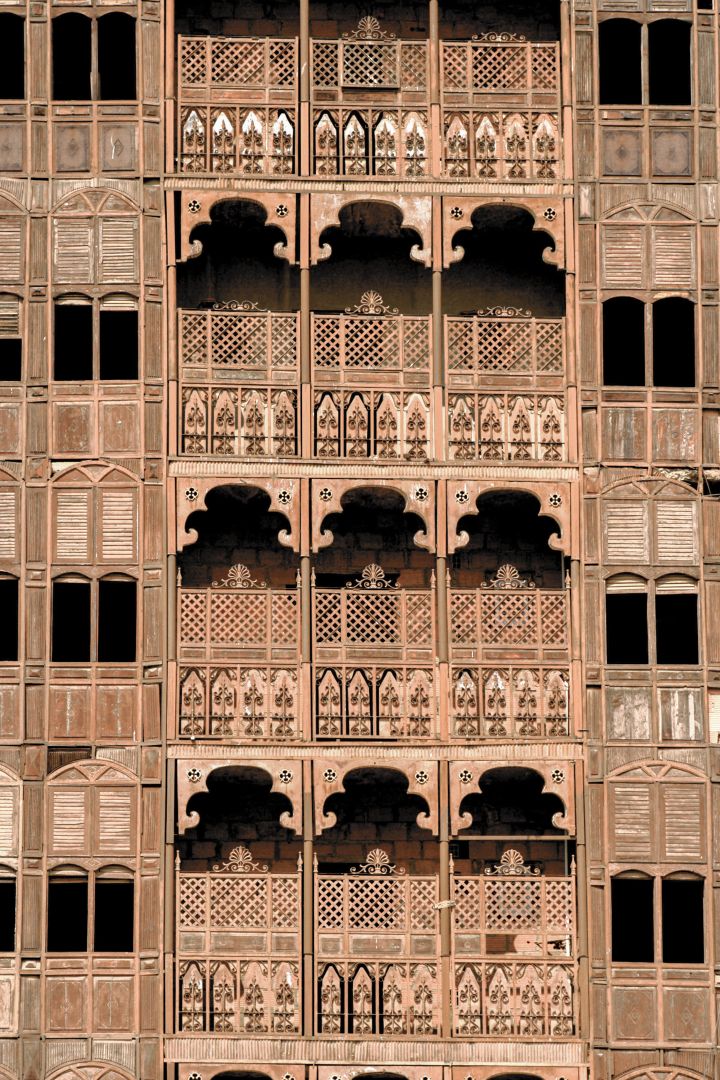 Hölzerne Balkone in Al-Balad, in der Altstadt des historischen Dschidda