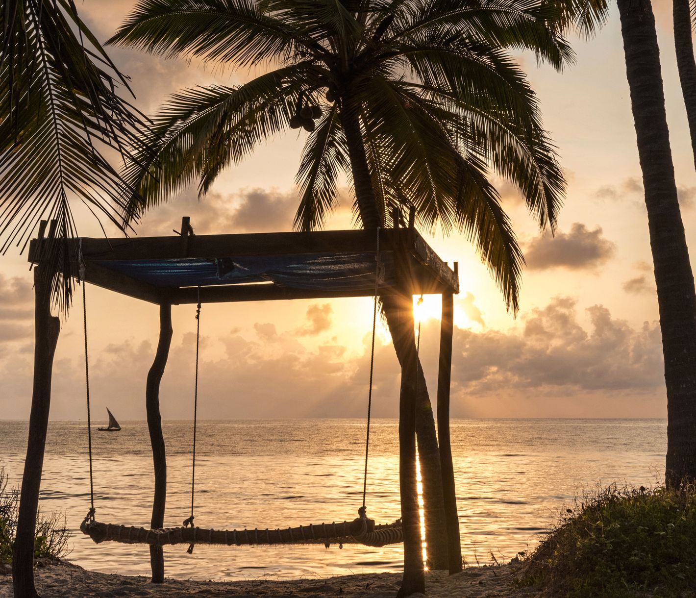 Sonnenuntergang auf einer Strand-Schaukel bei Pangani